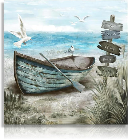 Nautische Küsten Leinwandbilder Möwe Strand Boot 40x40cm