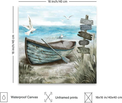 Küste Leinwand Möwe Boot Nautische Wandbilder Badezimmer Dekor 40X40