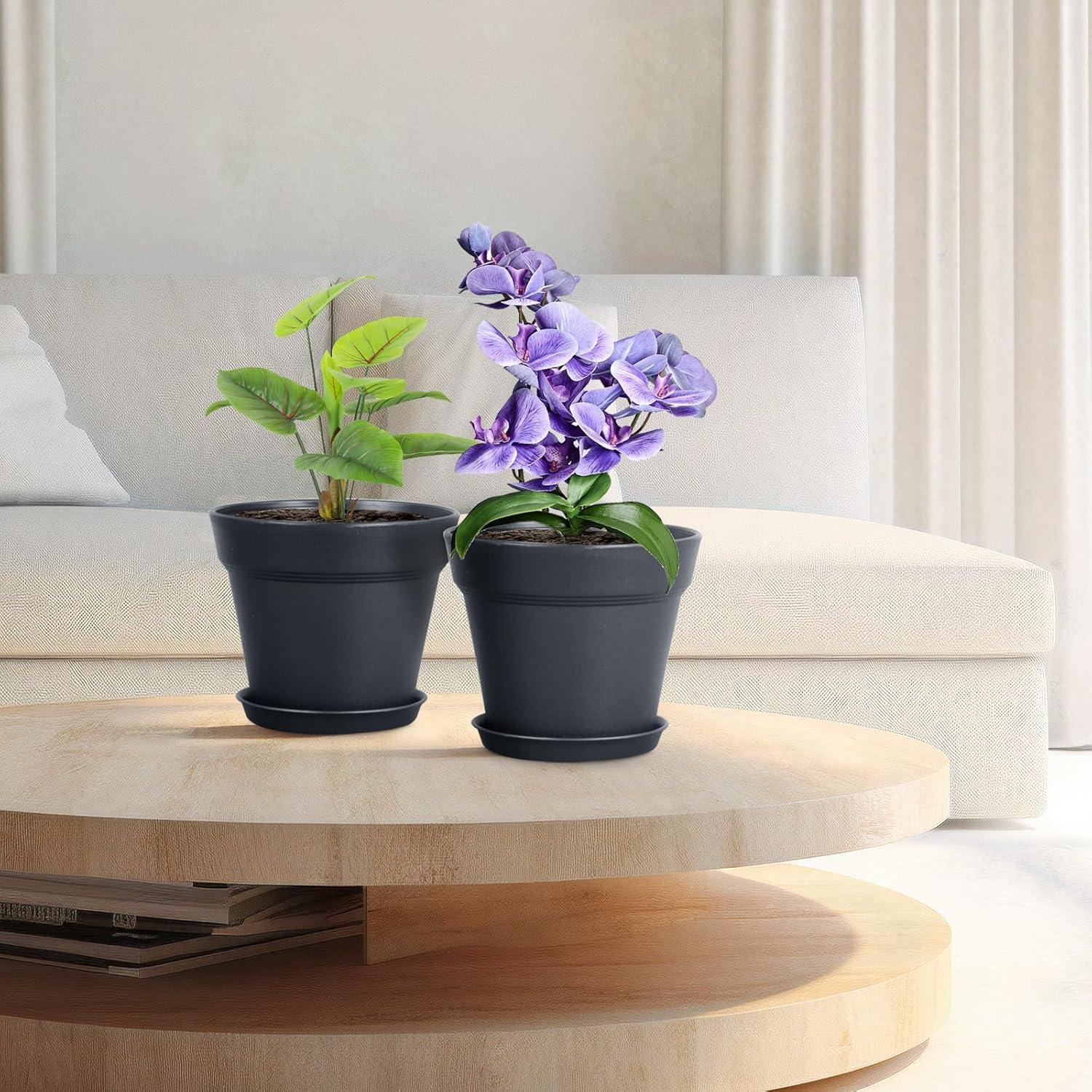 6er Set Blumentopf mit Untersetzer 17.8cm Schwarz Hydrokultur Topf