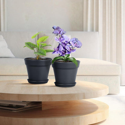6er Set Blumentopf mit Untersetzer 17.8cm Schwarz Hydrokultur Topf