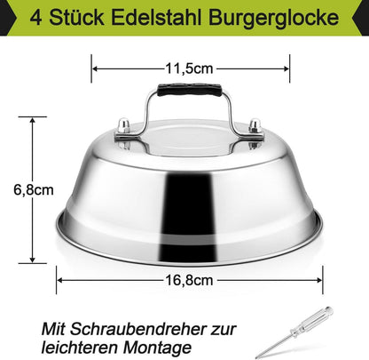 Edelstahl Burgerglocke Set 4 Stück Gummigriff