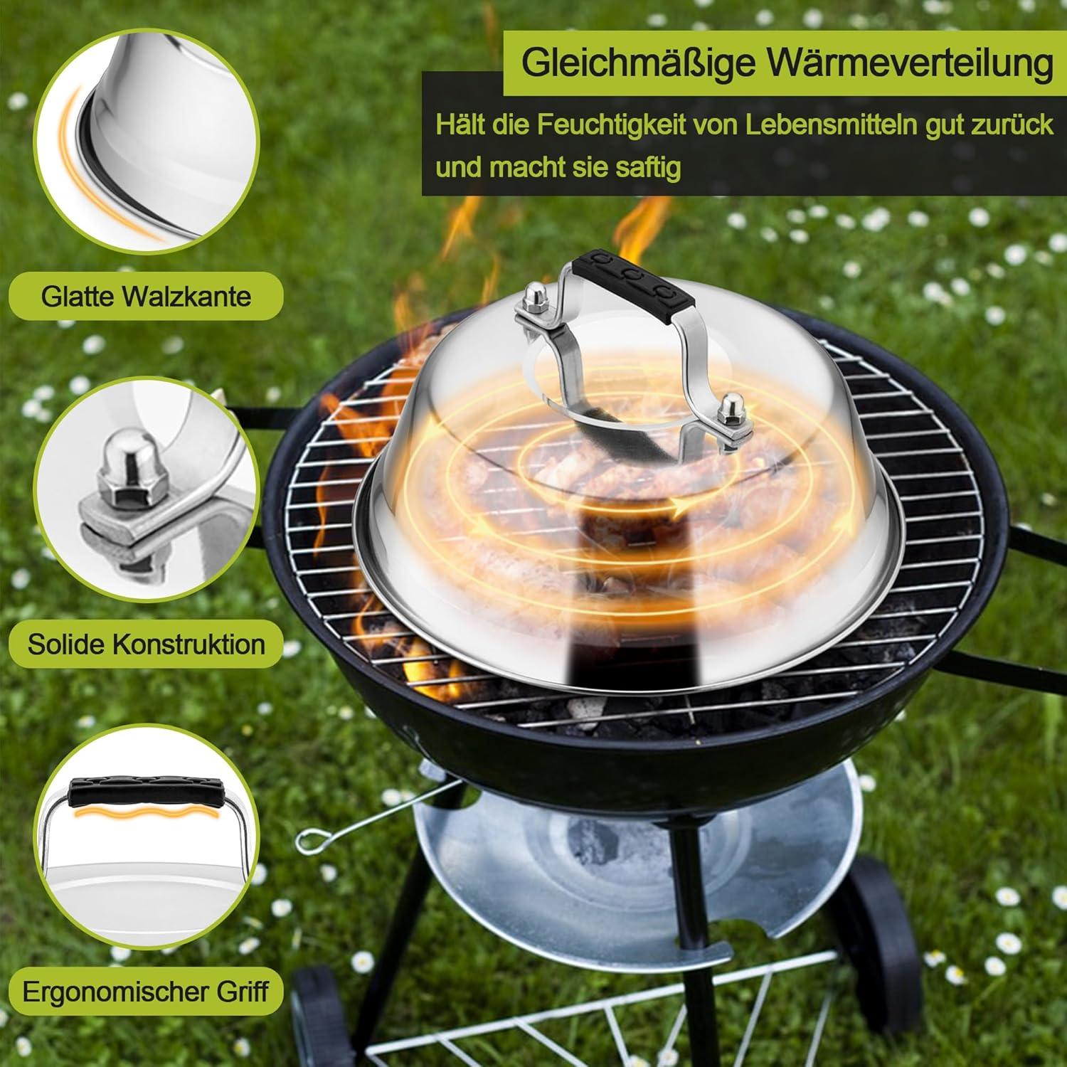 Joyfair Edelstahl Burgerglocke 4er Set - Grill & Steak Glocke mit Gummigriff