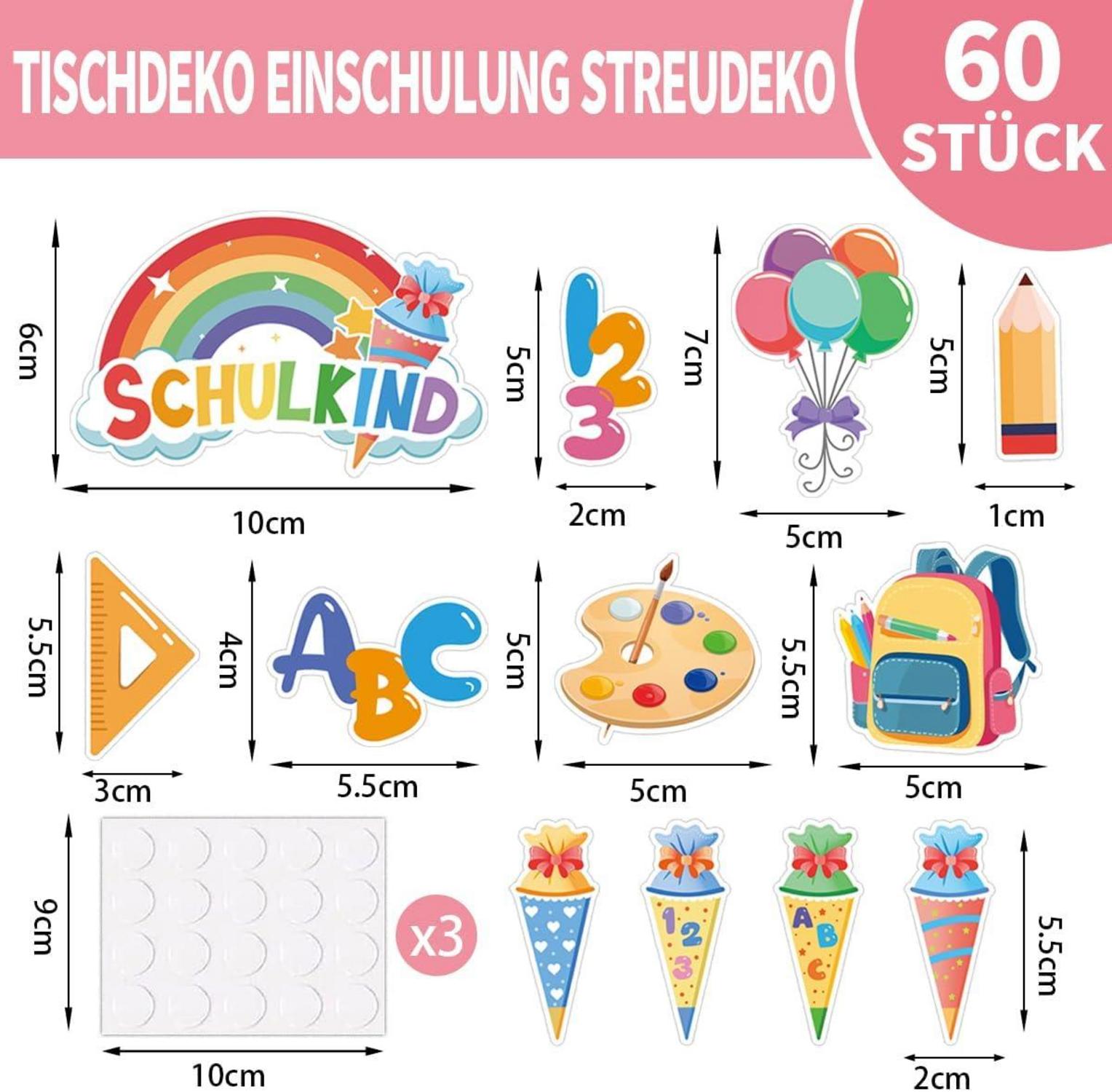 60 Stück Einschulung Deko Konfetti ABC 123 Schultüte