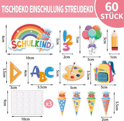 60 Stück Einschulung Deko Konfetti ABC 123 Schultüte