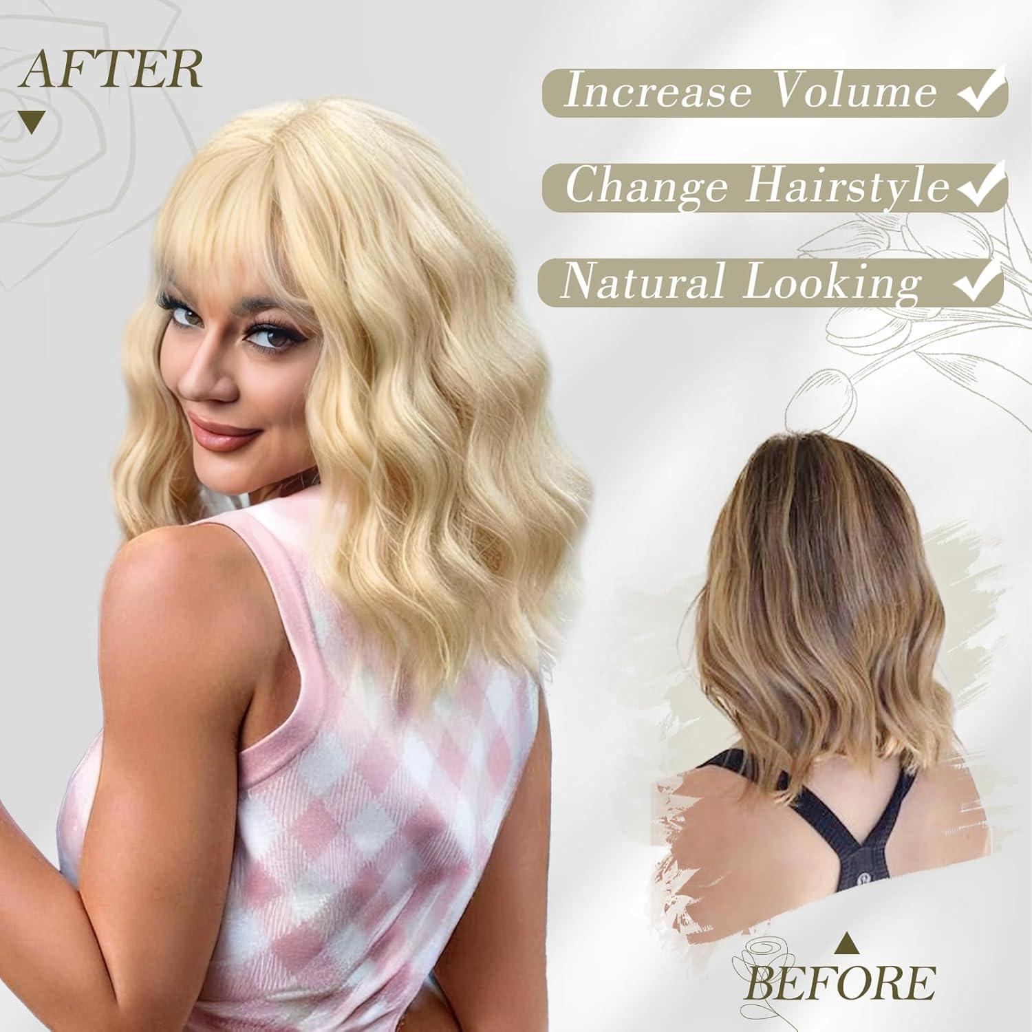BARSDAR Kurze Gewellte Bob Perücken Platin Blond mit Pony 35cm