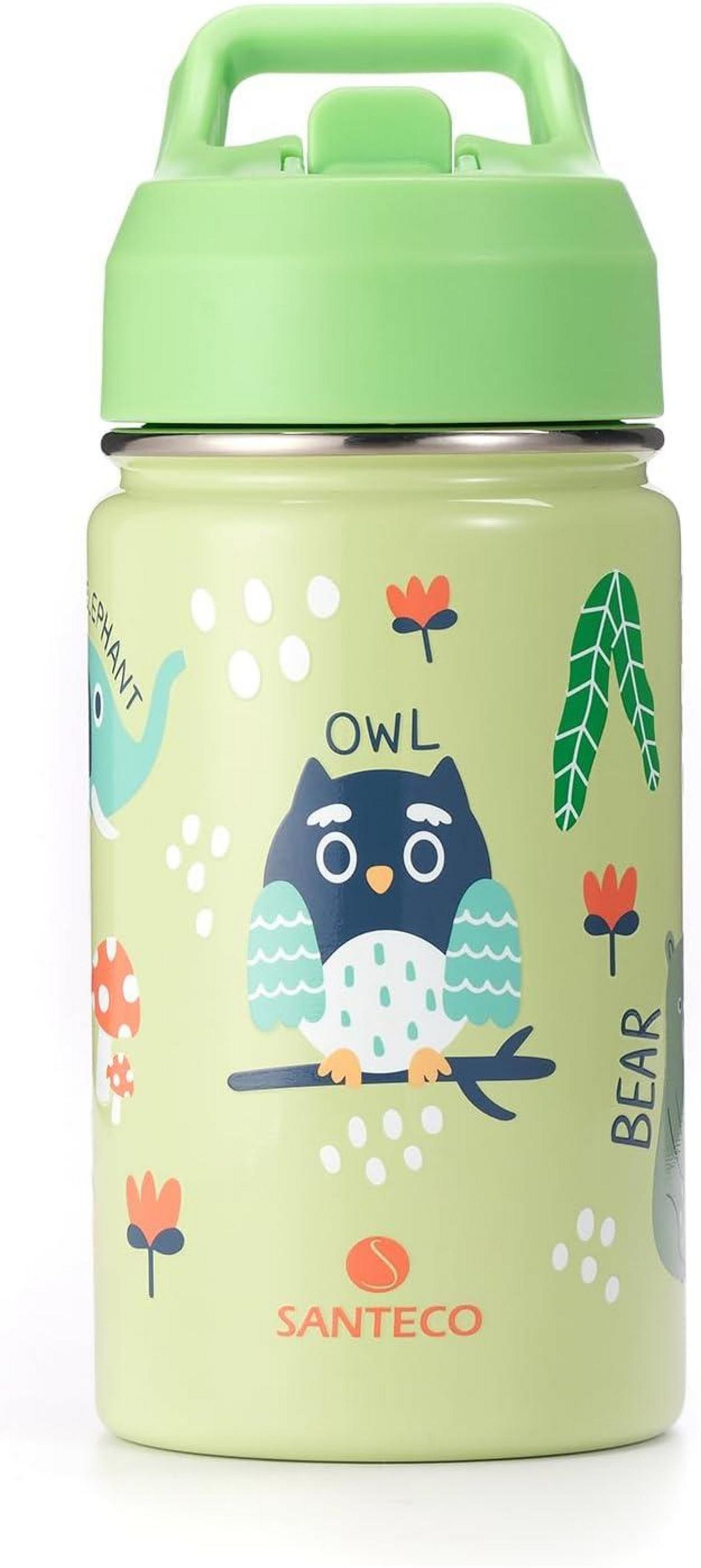 Trinkflasche Kinder Edelstahl mit Strohhalm 380 ml Auslaufsicher