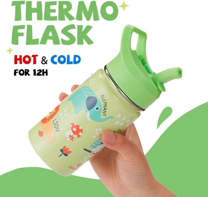 Kinder Trinkflasche Edelstahl 380ml mit Strohhalm