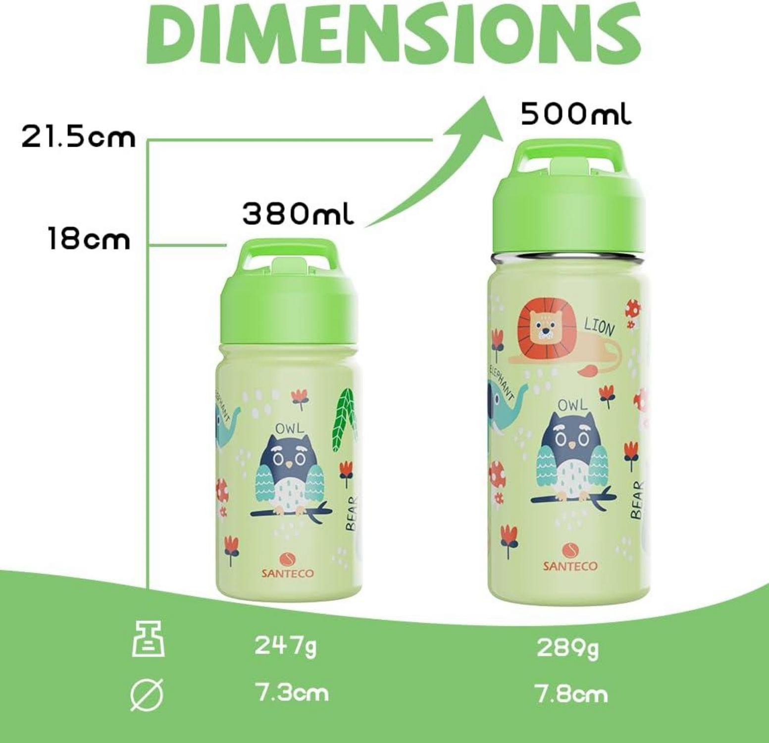 Isolierte Kinder Trinkflasche Edelstahl 380ml Strohhalm BPA-frei