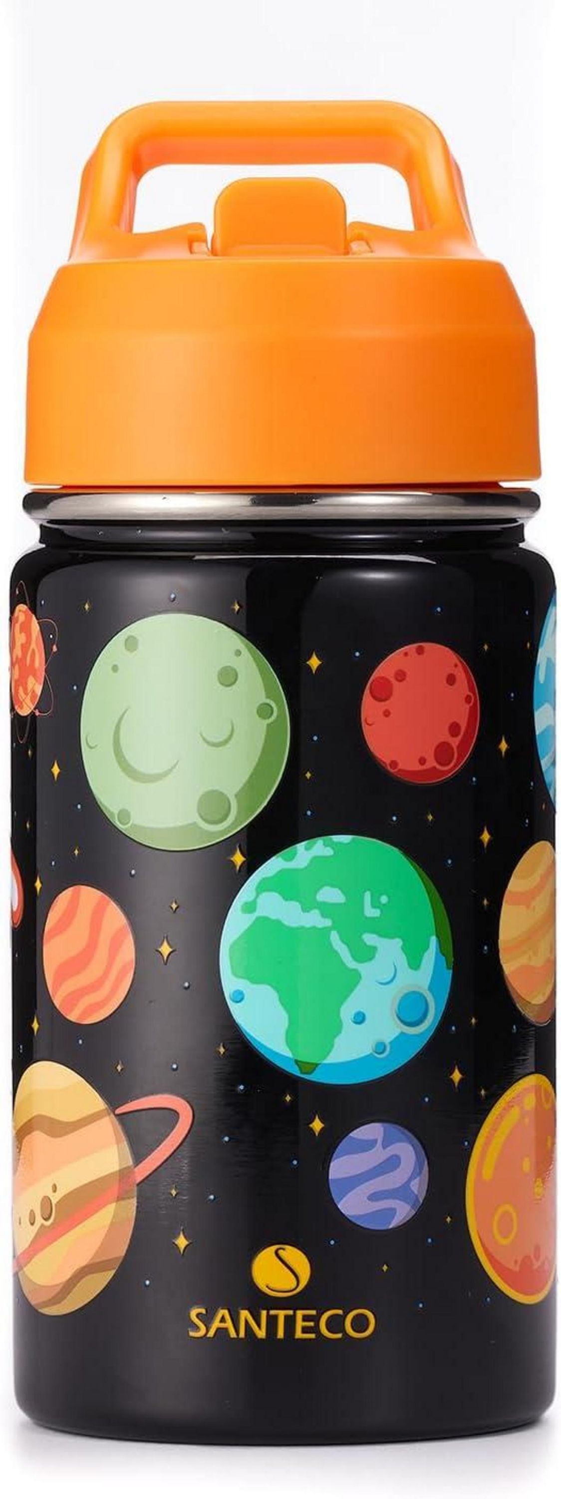 Kinder Trinkflasche Edelstahl 380ml Strohhalm Auslaufsicher