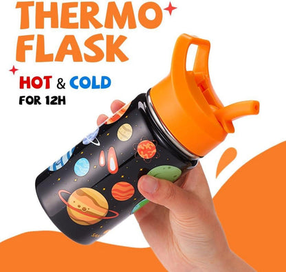 Kinder Trinkflasche Edelstahl 380ml mit Strohhalm