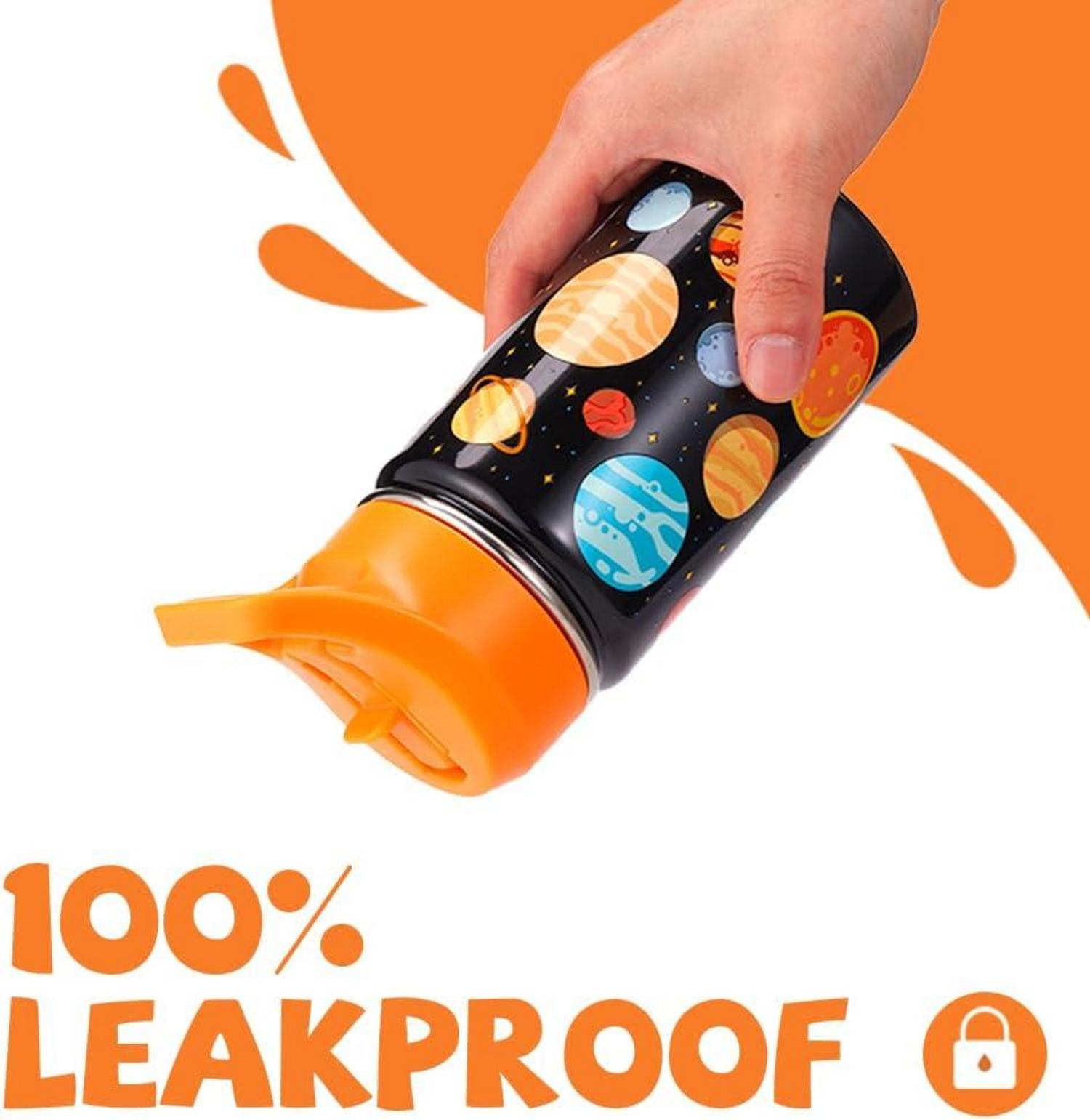 Kinder Trinkflasche Edelstahl 380ml Strohhalm Auslaufsicher