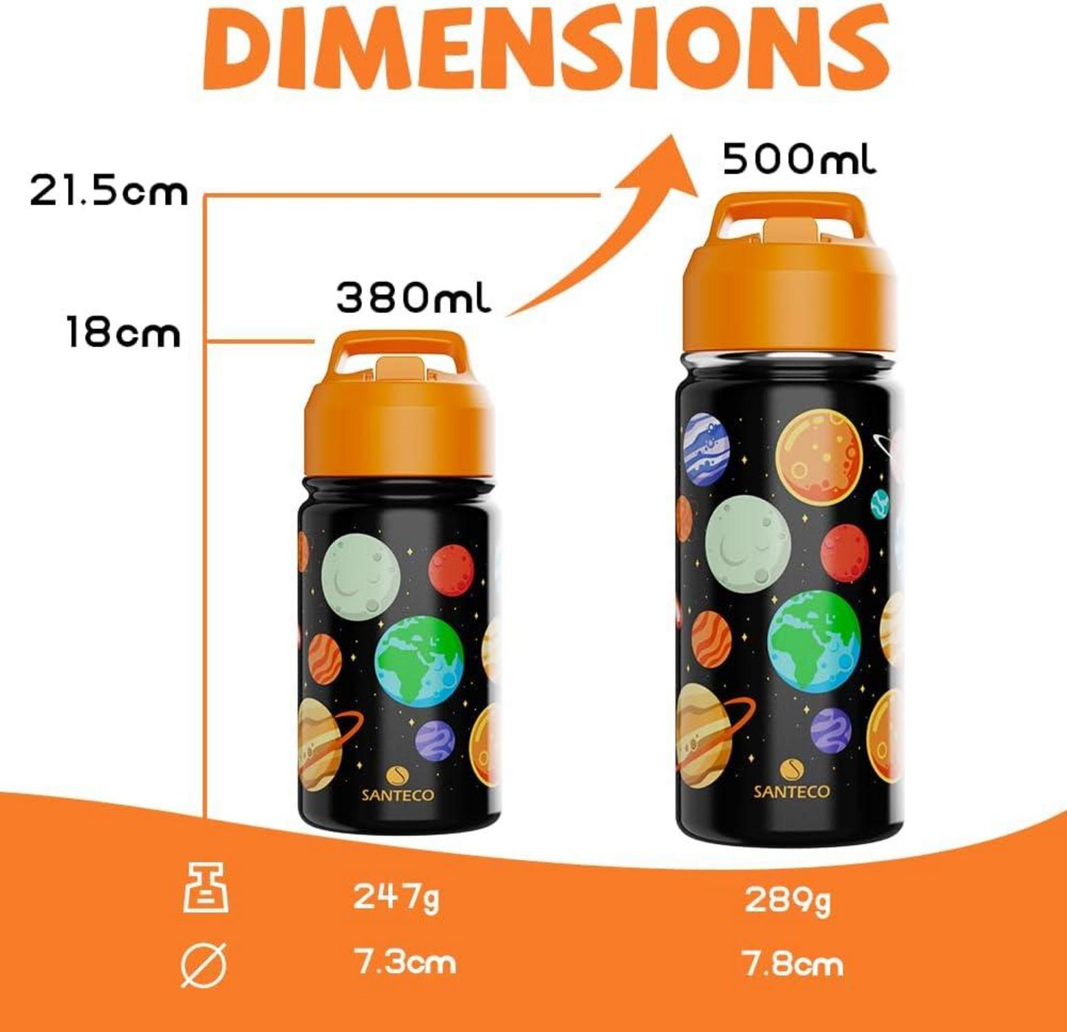 Kinder Trinkflasche Edelstahl 380ml Strohhalm Auslaufsicher BPA-frei