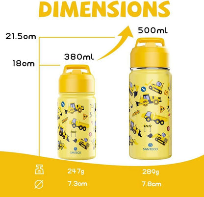 Kinder Trinkflasche Edelstahl 380ml Strohhalm Auslaufsicher BPA-frei