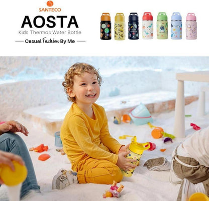 Kinder Trinkflasche Edelstahl 380ml Strohhalm Auslaufsicher Thermosflasche BPA-frei