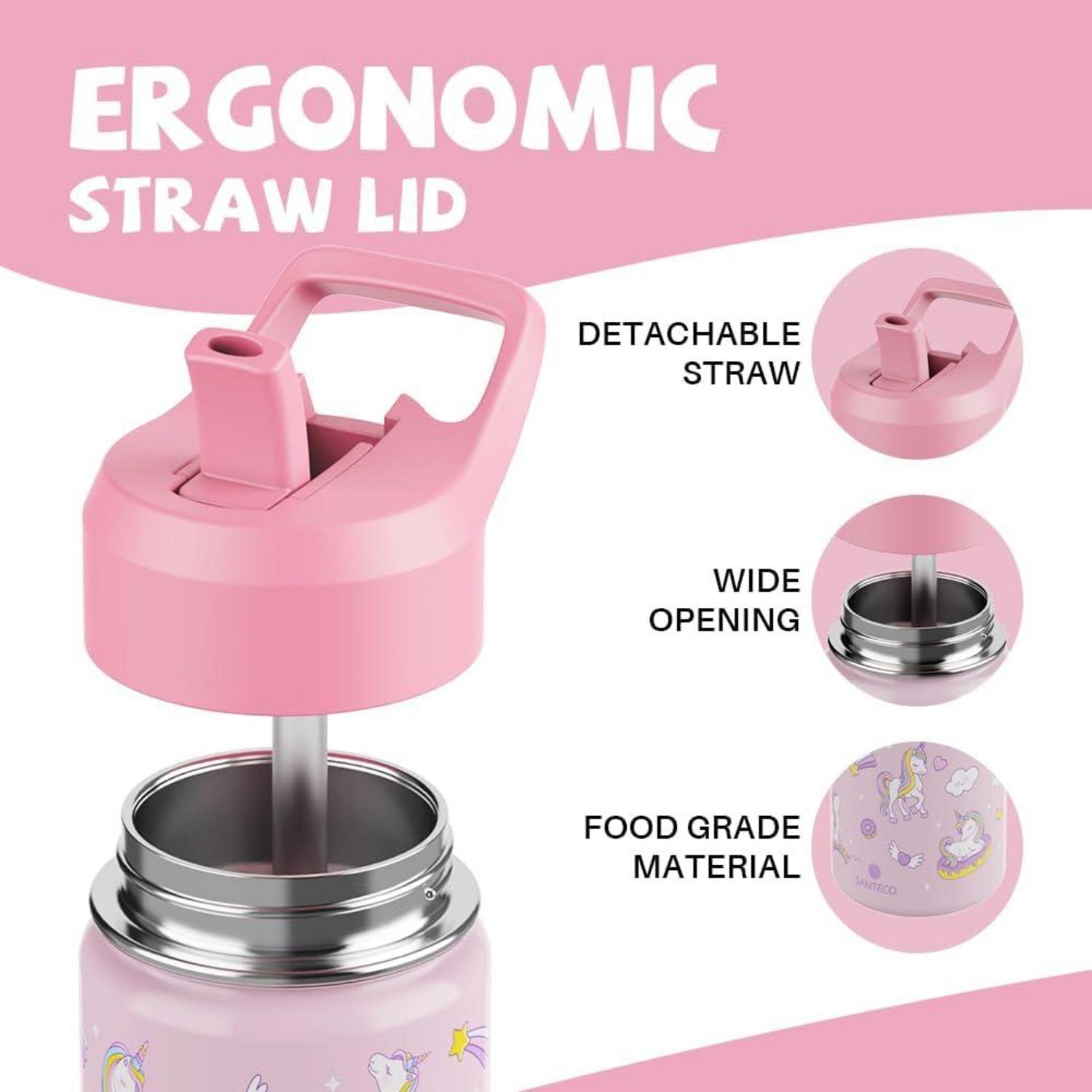 Kinder Trinkflasche Edelstahl 500ml mit Strohhalm - Auslaufsicher & BPA-frei - Thermosflasche für Schule & Kindergarten