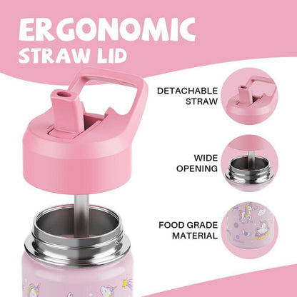 Kinder Trinkflasche Edelstahl 500ml mit Strohhalm - Auslaufsicher & BPA-frei - Thermosflasche für Schule & Kindergarten