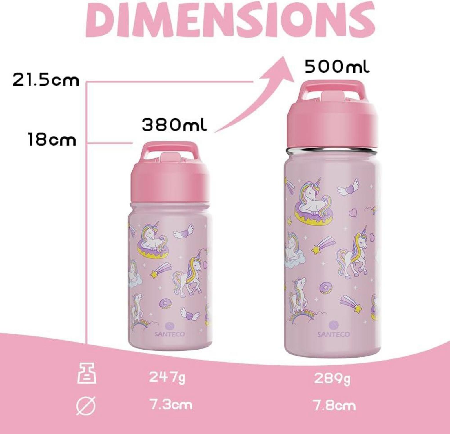 Kinder Trinkflasche Edelstahl 500ml Auslaufsicher Strohhalm BPA-frei