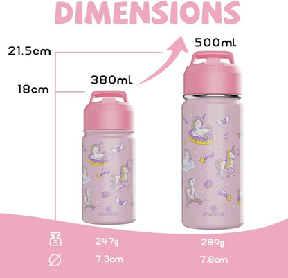Kinder Trinkflasche Edelstahl 500ml Auslaufsicher Strohhalm BPA-frei