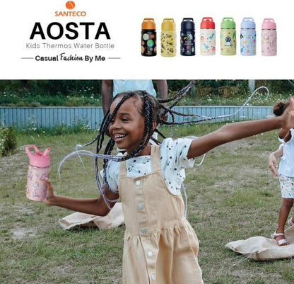 Kinder Trinkflasche Edelstahl 500ml mit Strohhalm - Auslaufsicher & BPA-frei - Thermosflasche für Schule & Kindergarten