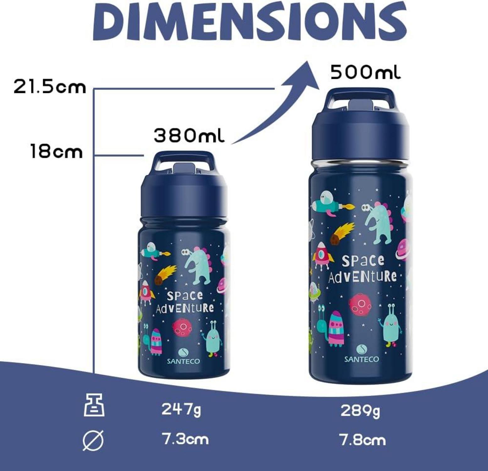 Kinder Trinkflasche Edelstahl 380ml Strohhalm Auslaufsicher BPA-frei