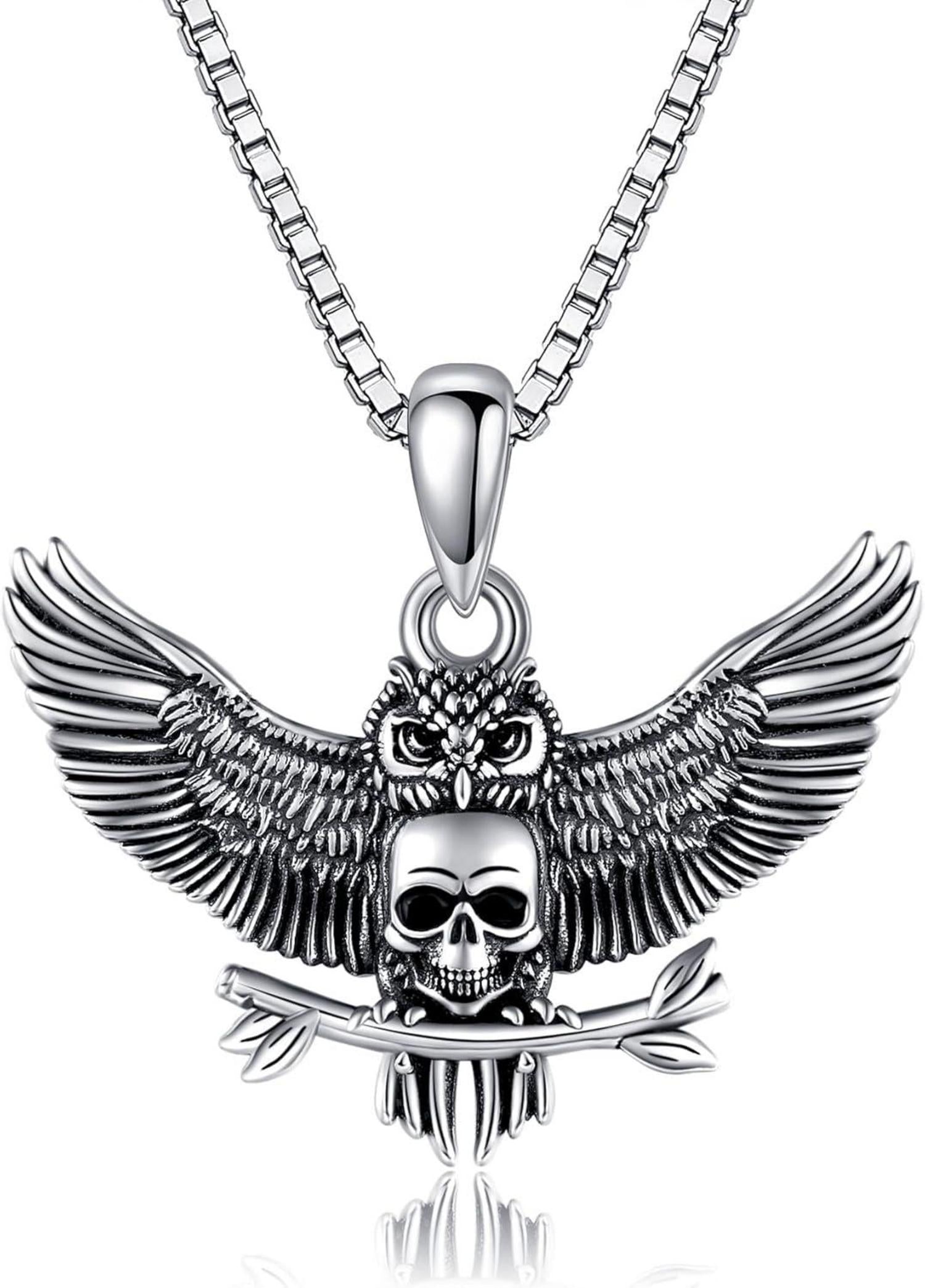 Eule Totenkopf Halskette 925 Sterling Silber Anhänger Eulen Totenkopf
