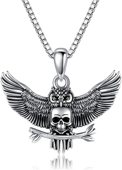 Eule Totenkopf Halskette 925 Sterling Silber Anhänger Eulen Totenkopf