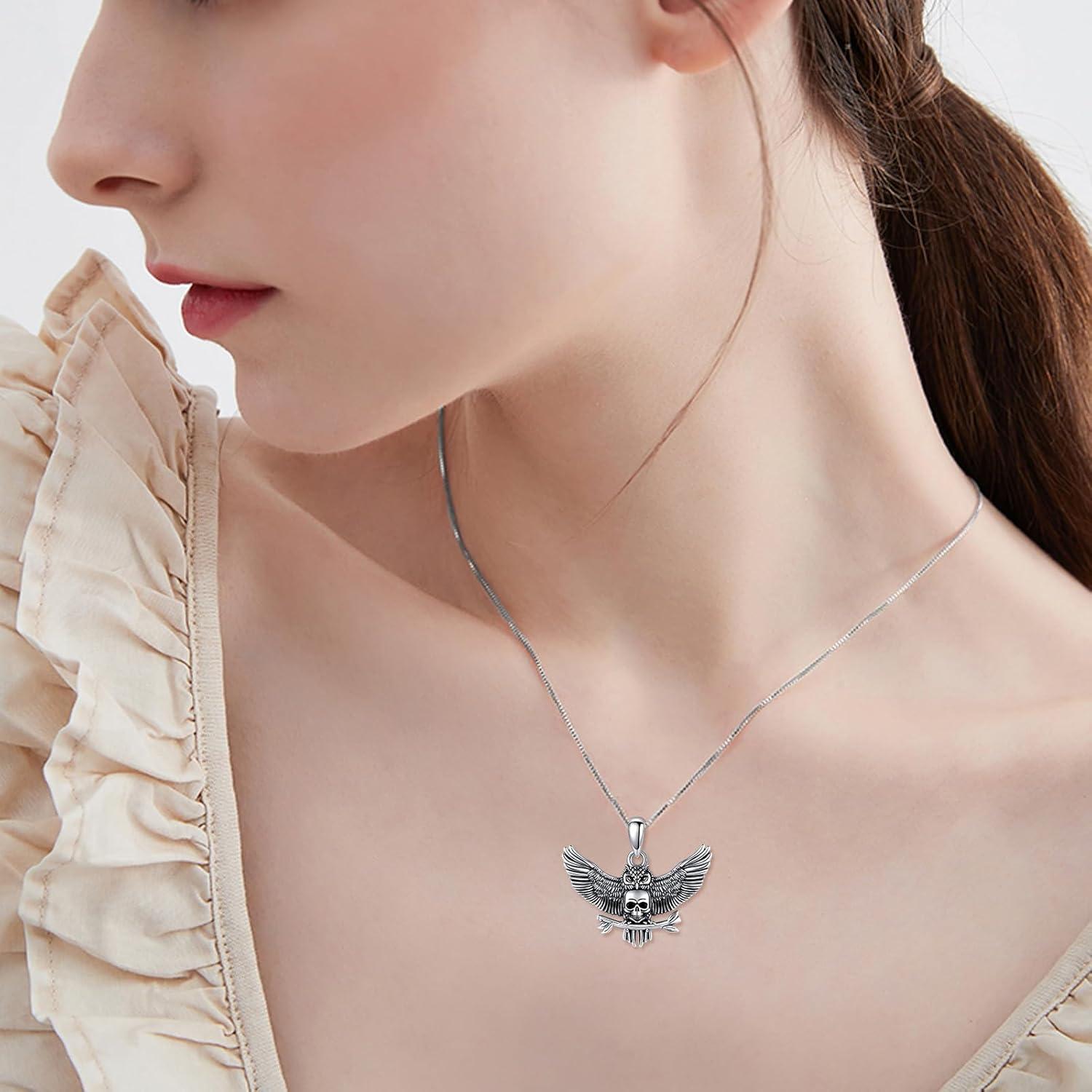 VONALA Totenkopf Eule Halskette 925 Sterling Silber Anhänger