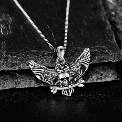 Eule Totenkopf Halskette 925 Sterling Silber Anhänger Eulen Totenkopf