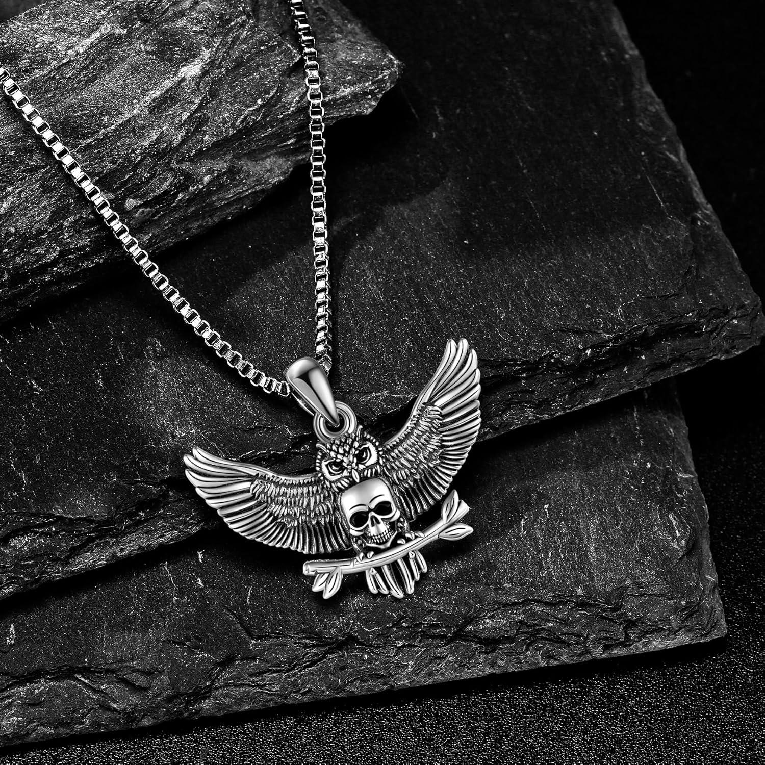 VONALA Totenkopf Eule Halskette 925 Sterling Silber Anhänger Eulenschmuck