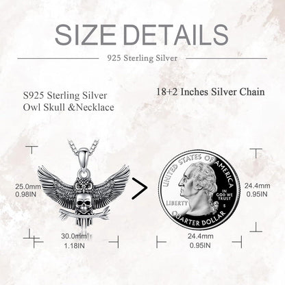 925 Sterling Silber Totenkopf Eule Halskette Anhänger Eulenschmuck