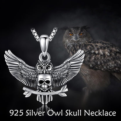 Totenkopf Eule Halskette 925 Sterling Silber Anhänger Eulenschmuck
