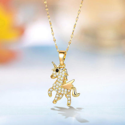Einhorn Halskette Mädchen Schulanfang Geschenkbox Gold Glücksbringer