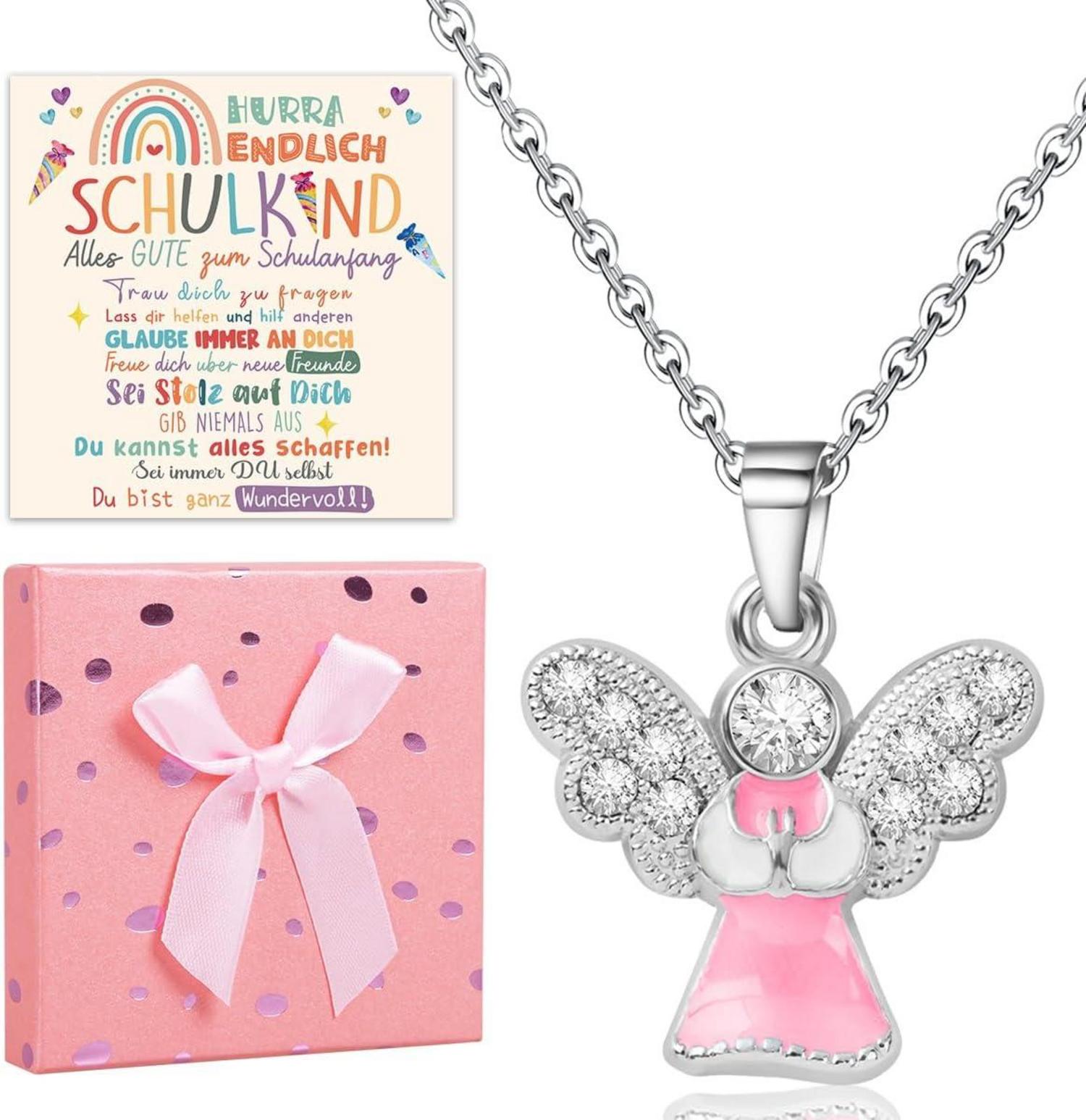 Schutzengel Halskette Einschulung Mädchen Geschenkbox Grußkarte