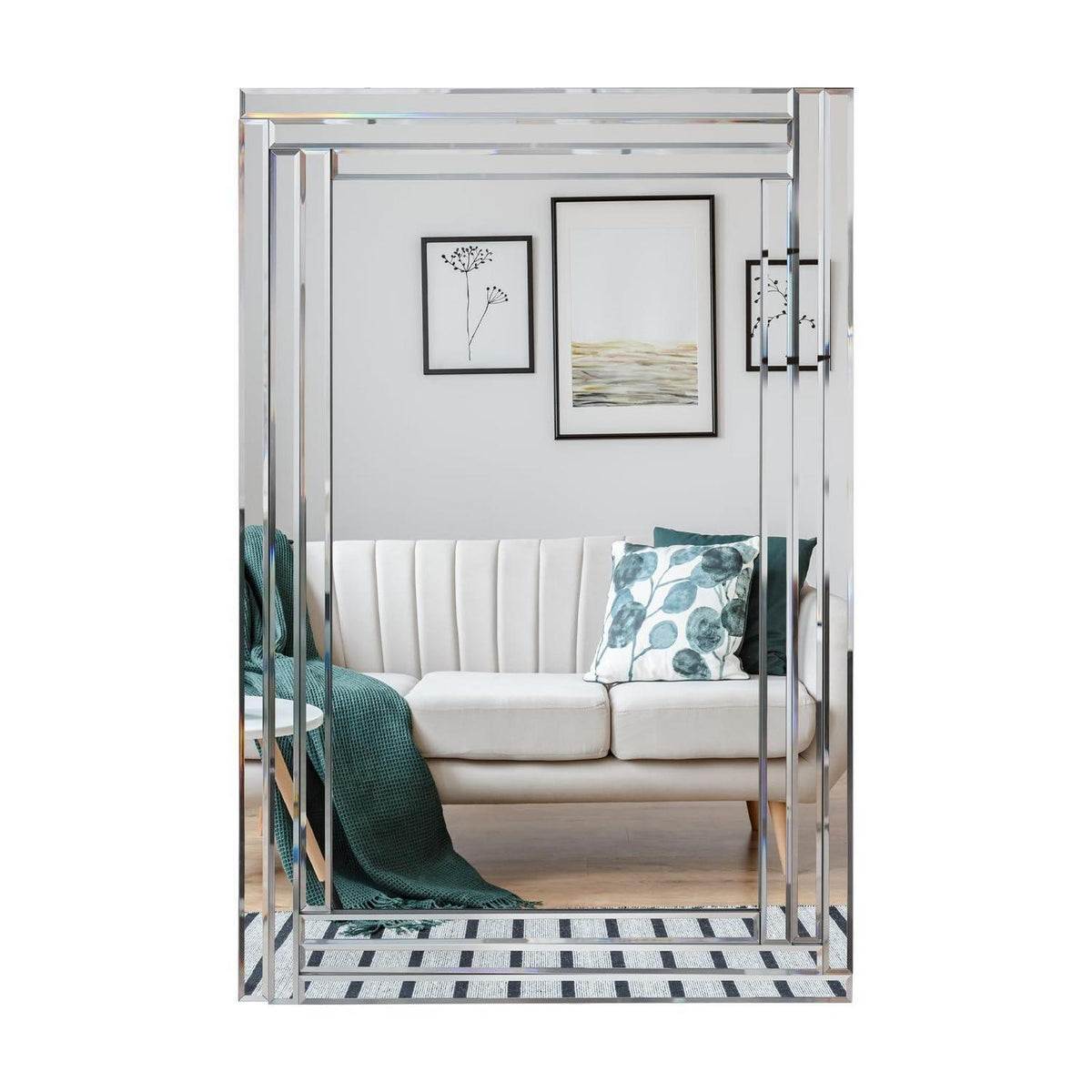 Rahmenloser Wandspiegel 90x60cm – Rechteckiger Deko Spiegel für Wohnzimmer