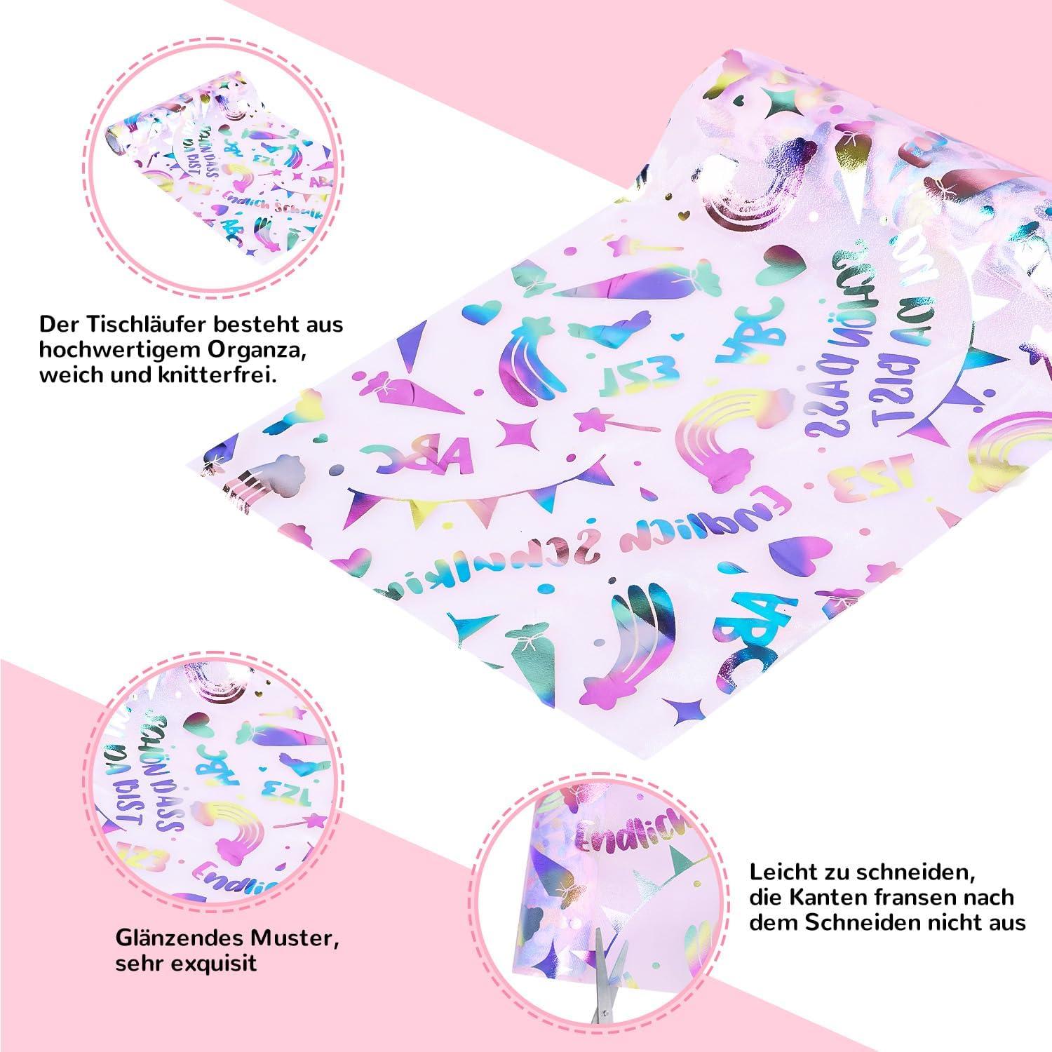 Einschulung Tischläufer Junge Mädchen 5Mx 27CM Schulanfang ABC 123 Regenbogen