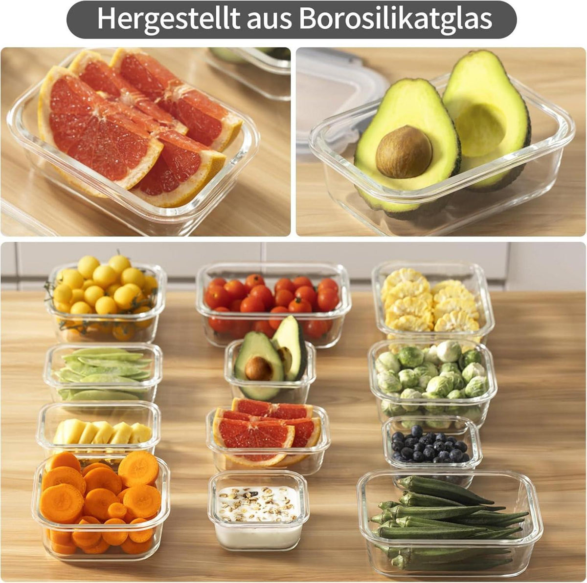 24tlg. GENICOOK Glas Frischhaltedosen Vorratsdosen Set Luftdicht
