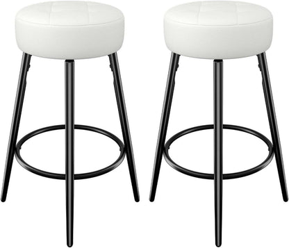 2er Set Barhocker Kunstleder Weiß 67 cm Höhe modern rund