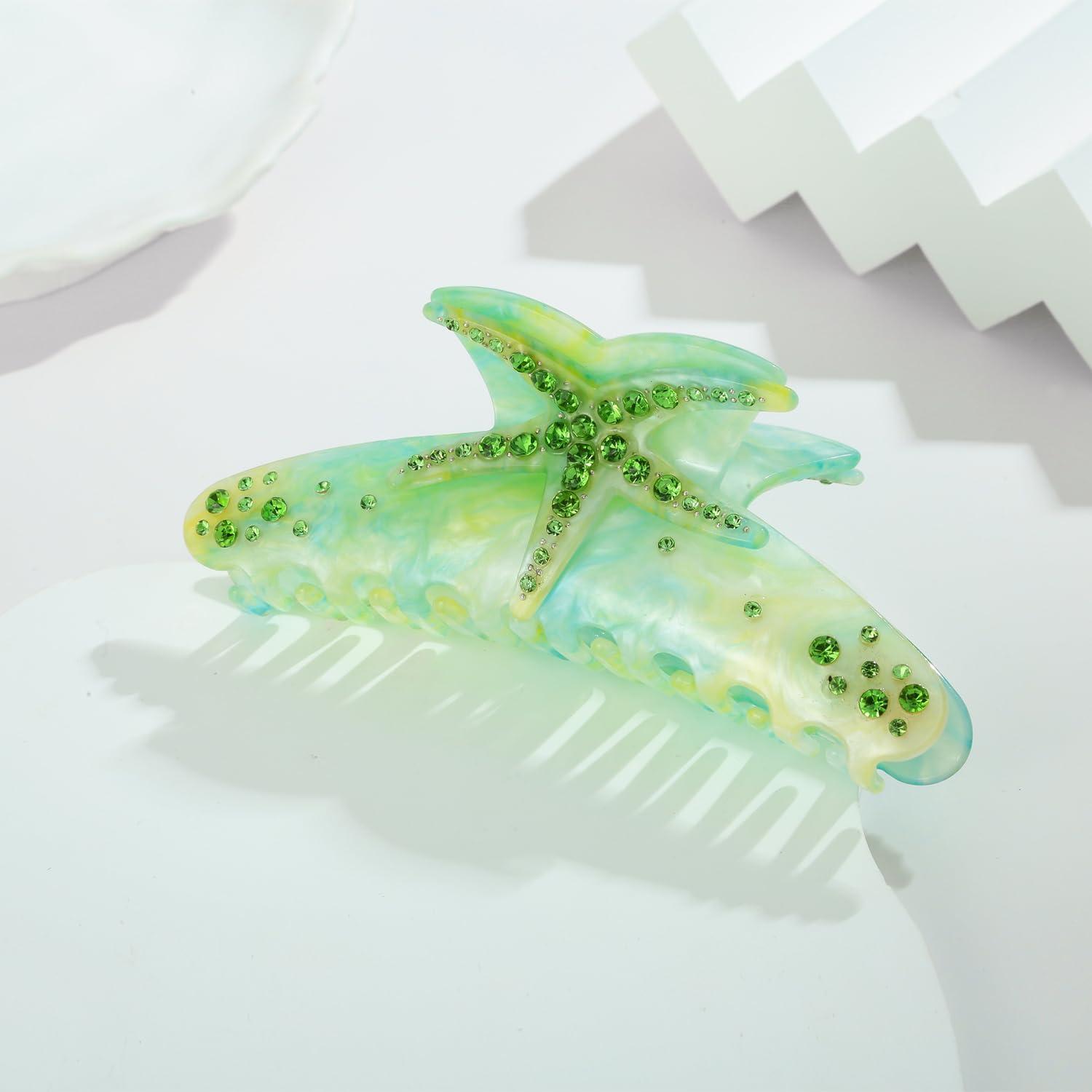 Grüne Haarspange mit Meeresmotiv, Strass, rutschfest - Geschenkidee