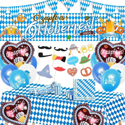 Oktoberfest Deko Set Banner Wimpelkette Tischdecke Servietten Ballons