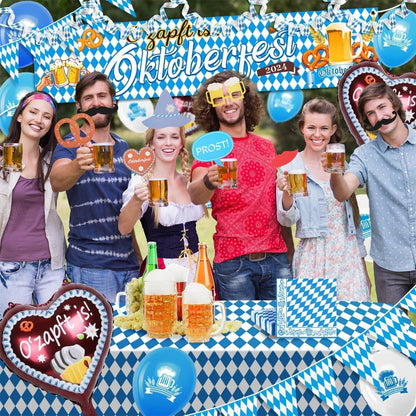 Oktoberfest Deko Set: Banner, Wimpelkette, Tischdecke, Servietten, Ballons, Foto Requisiten - Bayrische Partydeko