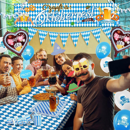 Oktoberfest Deko Set Banner Wimpelkette Tischdecke Servietten Ballons