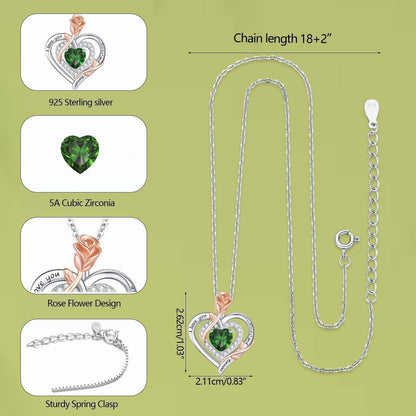 Silber Halskette Damen Herz Rose Geburtsstein Kette Geschenk