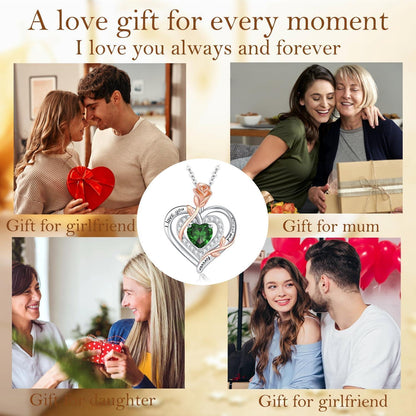 Silber Halskette Damen Herz Rose Geburtsstein Kette Geschenk