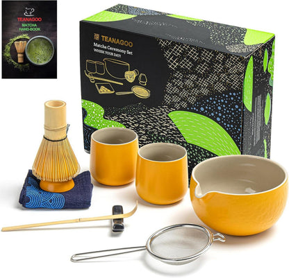 Matcha Tee Set mit Bambusschneebesen und Keramikschale