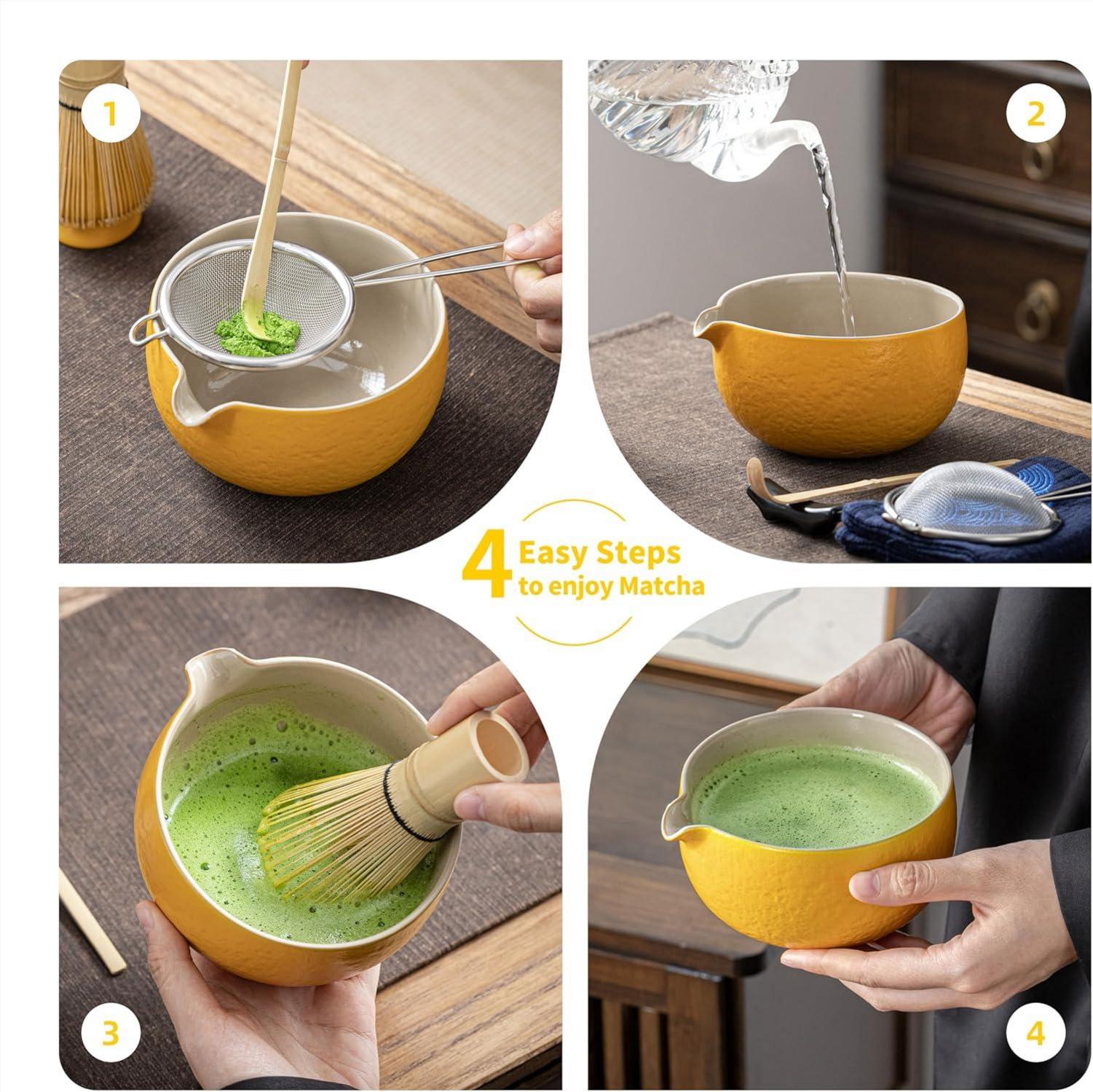 Matcha Tee Set mit Bambusschneebesen und Keramikschale
