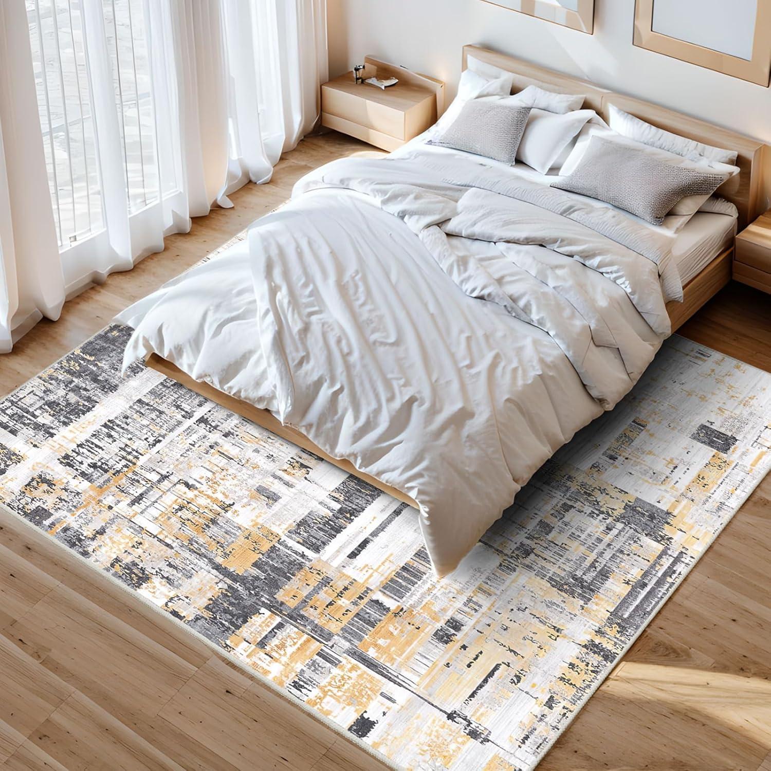 Modernes Flauschiges Wohnzimmer Teppich 200X300 Gelb Grau