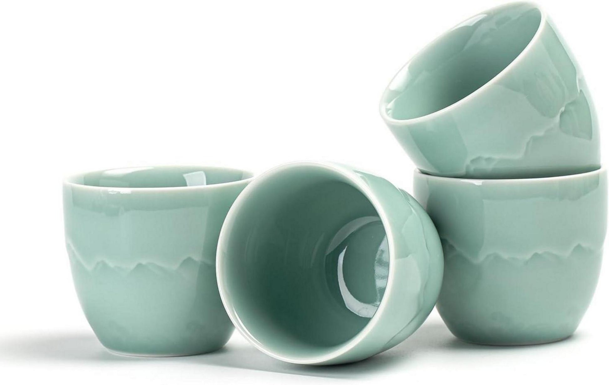 Japanische Teetasse 160ml 4er Set Celadon Blau - Handgefertigt
