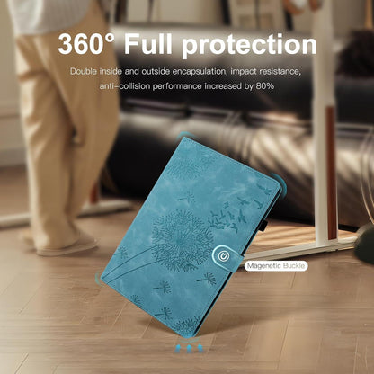 Galaxy Tab A9+ Hülle PU Leder Standfunktion Löwenzahn Design Blau