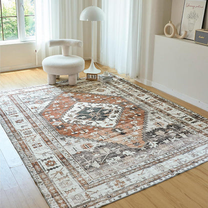 OMERAI Orientalischer Teppich Kurzflor 200x290cm Orange Waschbar
