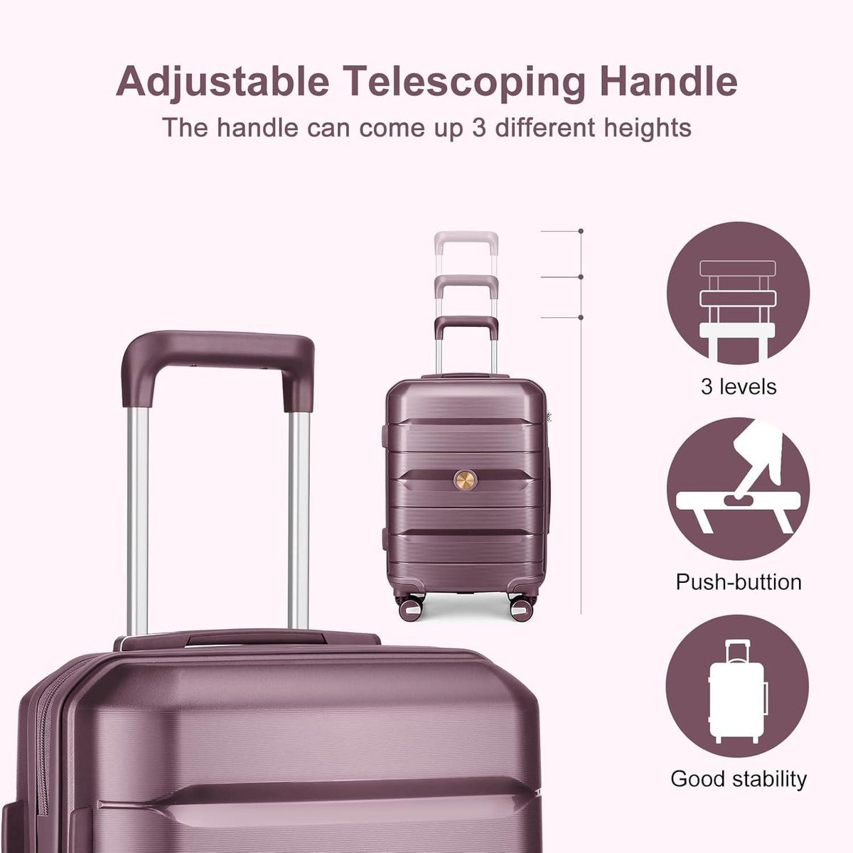 Sea Choice Kofferset 3tlg Handgepäck Hartschale Trolley Koffer TSA 4 Rollen Lila